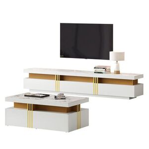 OKWISH TV zostava 200/40/42 cm a konferenčný stolík 100/50/40 cm biela z drevotriesky s úložným priestorom vyobraziť