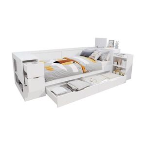 OKWISH DETSKÁ posteľ 90/200 cm biela s úložným priestorom a nočným stolíkom z MDF vyobraziť