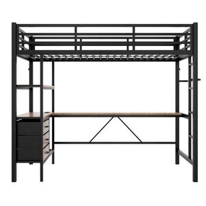 OKWISH VYSOKÁ posteľ 90/200 cm čierna z kovu a MDF s LED osvetlením písacím stolom USB a 3 zásuvkami vyobraziť
