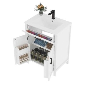 OKWISH KÚPEĽŇOVÁ skrinka s umývadlom 60/46/84, 8 cm biela s nastaviteľnou policou a zásuvkou z keramiky a MDF vyobraziť