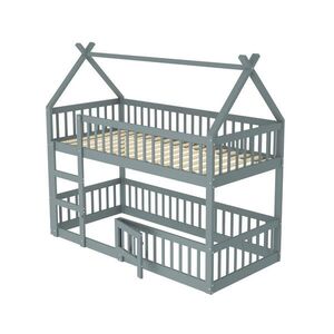 STILVORA POSCHODOVÁ POSTEĽ 90/200 cm sivá so schodmi a dverami, masívny loft dizajn vyobraziť