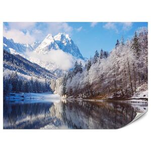 Muralo FOTOTAPETA Pre Obývaciu Izbu Zimná Horská Krajina Jazero Ihličnatý Les Sneh 500 x 350 cm vyobraziť