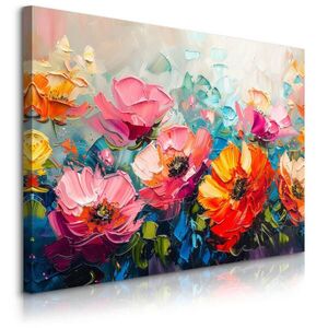Muralo OBRAZ NA PLÁTNE Farebné KVETY Abstrakcia Maľba 90 x 60 cm vyobraziť