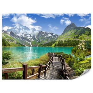 Muralo FOTOTAPETA Pre Obývaciu Izbu Drevené Mólo Horské Jazero Rastliny Pokoj 200 x 140 cm vyobraziť