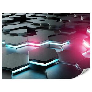 Muralo FOTOTAPETA Pre Kanceláriu Čierne Šesťuholníky Neón Ružová Modrá Tvary Geometria 200 x 140 cm vyobraziť