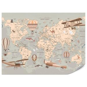 Muralo FOTOTAPETA Pre Detskú Izbu Retro Mapa Sveta Balóny Lietadlá 250 x 175 cm vyobraziť