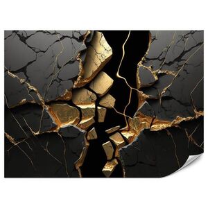Muralo FOTOTAPETA Pre Obývaciu Izbu Čierny Abstraktný Mramor Zlaté Trhliny Stena 300 x 210 cm vyobraziť