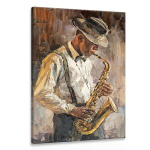 Muralo OBRAZ NA PLÁTNĚ Saxofonista Malba Retro Styl 40 x 60 cm vyobraziť