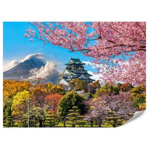Muralo FOTOTAPETA Pre Obývaciu Izbu Čerešňové Kvety Osaka Hrad Japonsko Hory 450 x 315 cm vyobraziť