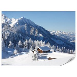 Muralo FOTOTAPETA Pre Obývaciu Izbu Drevená Chata Hory Stromy Zima 250 x 175 cm vyobraziť
