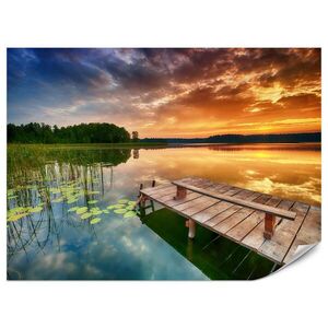 Muralo FOTOTAPETA Pre Obývaciu Izbu Západ Slnka Jazero Mólo Stromy 400 x 280 cm vyobraziť