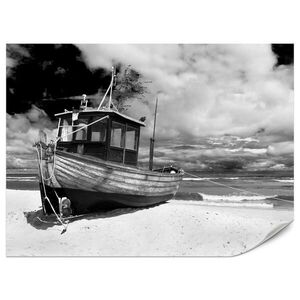 Muralo FOTOTAPETA Pre Obývaciu Izbu Čierno-Biela Loď Pláž More 400 x 280 cm vyobraziť