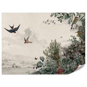 Muralo FOTOTAPETA Pre Obývačku Retro Tropická Krajina Vtáky Kry 150 x 105 cm vyobraziť