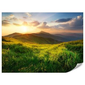 Muralo FOTOTAPETA Pre Obývaciu Izbu Západ Slnka Hory Lúka Tráva 250 x 175 cm vyobraziť