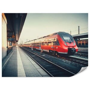Muralo FOTOTAPETA Pre Obývaciu Izbu Moderný Červený Vlak Stanica Koľajnice 200 x 140 cm vyobraziť