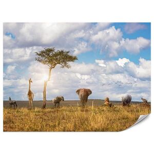 Muralo FOTOTAPETA Pre Detskú Izbu Safari Zvieratá Slon Žirafa 150 x 105 cm vyobraziť