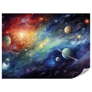 Muralo FOTOTAPETA Pre Študentskú Izbu Akvarel Galaxia Planéty Hviezdy 450 x 315 cm vyobraziť