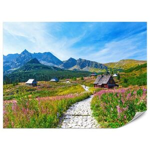 Muralo FOTOTAPETA Pre Obývaciu Izbu Kamenný Chodník Hory Stromy Rastliny Domy 200 x 140 cm vyobraziť