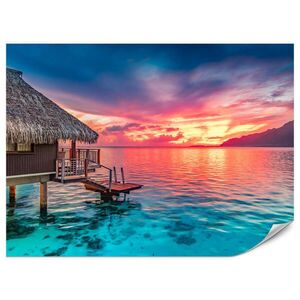 Muralo FOTOTAPETA Pre Obývaciu Izbu Západ Slnka Oceán Drevená Chata 500 x 350 cm vyobraziť