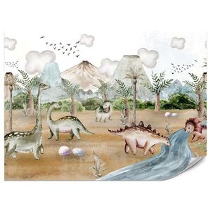 Muralo FOTOTAPETA Pre Detskú Izbu Dinosaurový Svet Sopky Akvarel Tropické Stromy 300 x 210 cm vyobraziť
