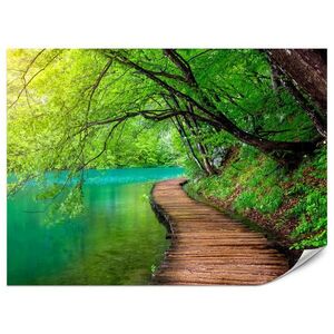 Muralo FOTOTAPETA Pre Obývaciu Izbu Drevené Mólo Jazero Stromy Rastliny Príroda 200 x 140 cm vyobraziť