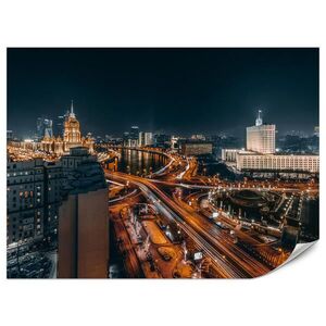 Muralo FOTOTAPETA Pre Obývaciu Izbu Moskva Noc Panoráma Metropola Ulice 200 x 140 cm vyobraziť