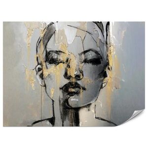 Muralo FOTOTAPETA Pre Obývačku Žena Abstraktný Portrét Betón Moderný Zlato 400 x 280 cm vyobraziť