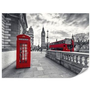 Muralo FOTOTAPETA Pre Obývaciu Izbu Červená Telefónna Búdka Londýn Monument BIG BEN Autobus 150 x 105 cm vyobraziť