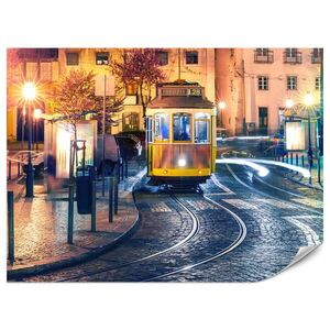 Muralo FOTOTAPETA Pre Obývaciu Izbu Lisabon Električka Noc Staré Mesto 150 x 105 cm vyobraziť