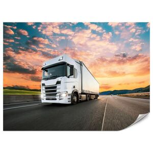 Muralo FOTOTAPETA Nákladné Auto Diaľnica Západ Slnka Hory 500 x 350 cm vyobraziť