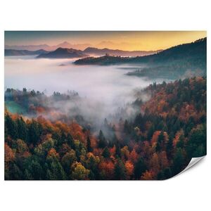 Muralo FOTOTAPETA Pre Obývaciu Izbu Hmlový Les Západ Slnka Hory Stromy 500 x 350 cm vyobraziť