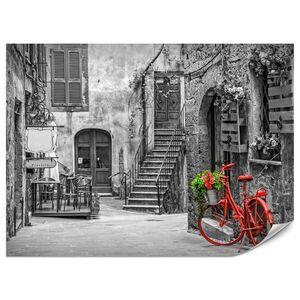 Muralo FOTOTAPETA Pre Obývaciu Izbu Talianska Ulička Červený Bicykel Toskánsko 350 x 256 cm vyobraziť