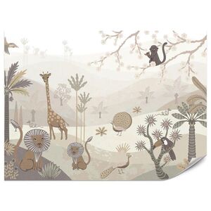 Muralo FOTOTAPETA Pre Detskú Izbu Safari Divoké Zvieratá Džungľa Boho Palmy Žirafa 200 x 140 cm vyobraziť