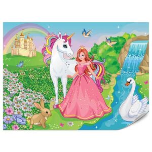 Muralo FOTOTAPETA Pre Detskú Izbu Princezná Jednorožec Zámok Vodopád Kvety 200 x 140 cm vyobraziť