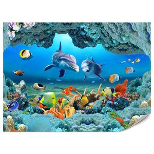 Muralo FOTOTAPETA Pre Kúpeľňu Podmorský Korálový Útes Delfín Ryby 300 x 210 cm vyobraziť