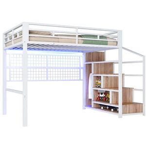 STILVORA VYSOKÁ POSTEĽ 140/200 cm biela so skriňou, úložným rebríkom a LED vyobraziť