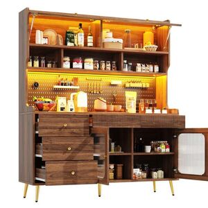 OKWISH VYSOKÁ skrinka 145/39/171 cm orechová z MDF a skla s LED osvetlením a výklopnými dverami vyobraziť