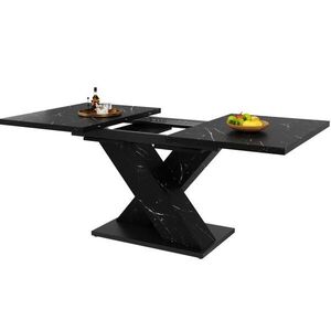 OKWISH ROZKLADACÍ jedálenský stôl 119, 5-159/80/75 cm čierny s mramorovým dekorom s X-nohami z MDF a kovu vyobraziť