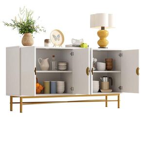 Redom SIDEBOARD 160/40/82 cm s 4 dvierkami, reliéfnou štruktúrou, mäkkým dovieraním a zlatými detailmi, Biela vyobraziť