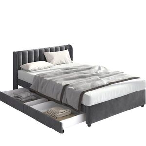 FLIEKS POSTEĽ 180 x 200 cm sivá zamatová s 2 zásuvkami vyobraziť