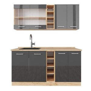 Vicco JEDNOLÔŽKOVÁ KUCHYŇA R-Line Antracit vysoký lesk/dub Goldkraft 160 cm , AP Oak vyobraziť
