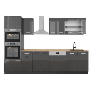 Vicco KUCHYNSKÝ KÚT R-Line Antracit vysoký lesk 300 cm s vysokou skriňou, dub AP vyobraziť