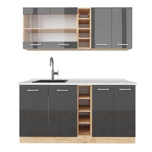 Vicco JEDNOLÔŽKOVÁ KUCHYŇA R-Line Antracit vysoký lesk/dub Goldkraft 160 cm , AP Marble vyobraziť