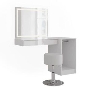Vicco TOALETNÝ STOLÍK Sherry, biely/Biely vysoký lesk, 120.2 cm s LED zrkadlom, taburetkou a modulom so šatníkovou tyčou vyobraziť