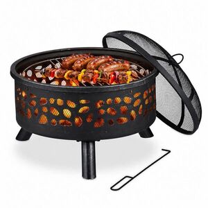 Relaxdays OHNISKO Čierna Strieborná oceľ s grilovacím roštom 60 cm vyobraziť