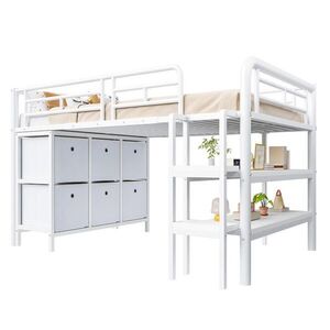 Modfu VYVÝŠENÁ posteľ z kovu 90x200 cm biela s úložným priestorom a širokými schodíkmi vyobraziť