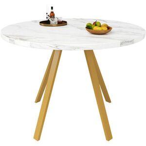 Modfu JEDÁLENSKÝ stôl z MDF a kovu 80x80x75 cm biely so zlatými nohami, okrúhly a ľahko udržiavateľný vyobraziť