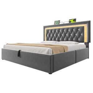WISHDOR ČALÚNENÁ POSTEĽ 140/200 cm, sivá, zamatová, s úložným priestorom, LED osvetlením a USB vyobraziť