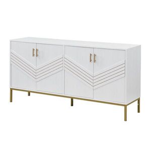 Modfu KOMODA z MDF 160x40x80, 5 cm biela a drevený dekor so zlatými detailmi, 4 dvierka a nastaviteľné police vyobraziť