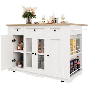 Modfu KUCHYNSKÝ ostrov z MDF 151, 5x85x91, 7 cm biela/prírodná so sklopnou doskou, sklom a úložným priestorom vyobraziť